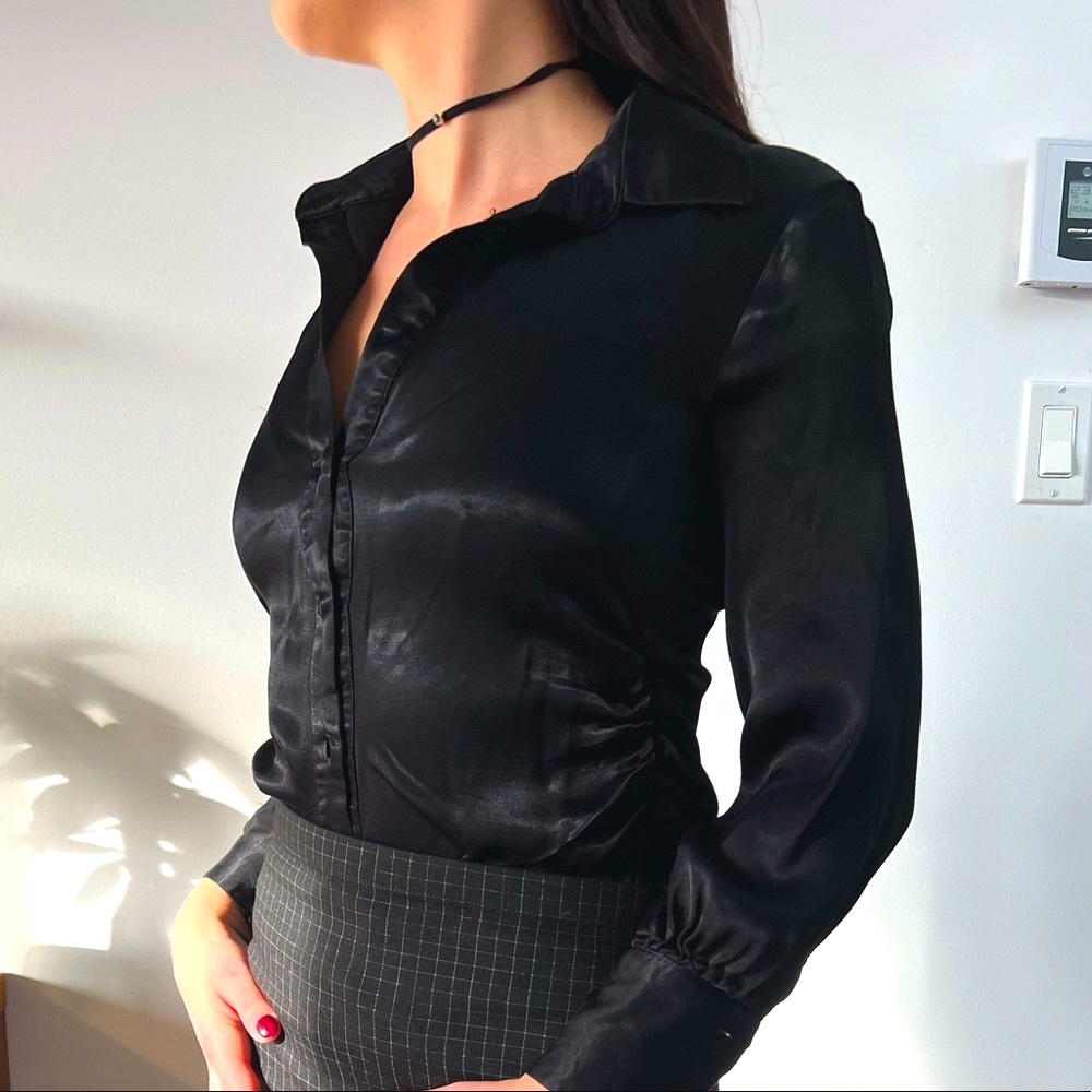 Zara black sateen blouse